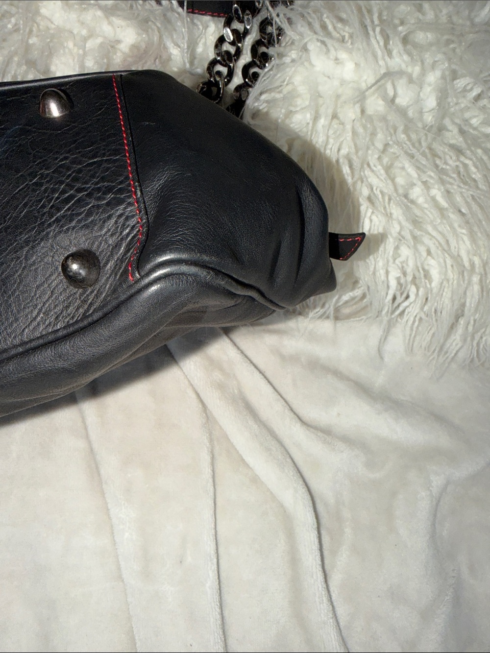 Valentino Black Leather Shoulder Bag with Chain Straps and Heart Charm. - Picture 4 of 6